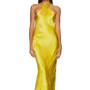 NWT L’AGENCE Estee Python-print Silk Maxi Dress in Lemon Tonic Multi